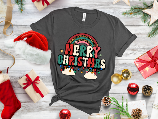 Retro Merry Christmas with Lights and Rainbow