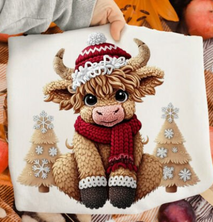 Retro Faux Yarn Crochet Highland Cow 1