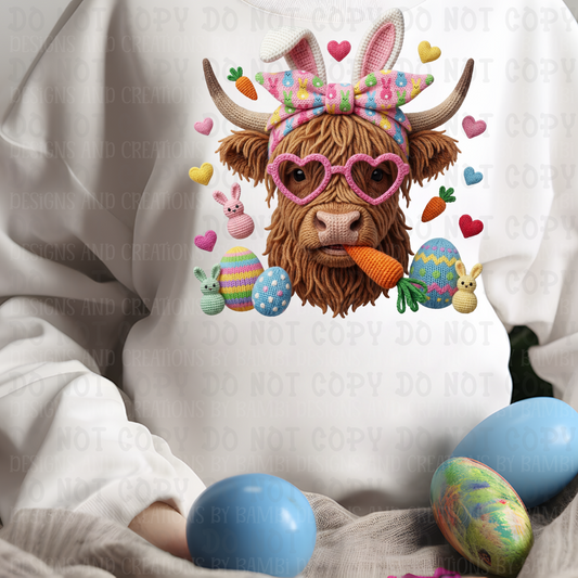Shaggy Faux Yarn Easter Highland Cow