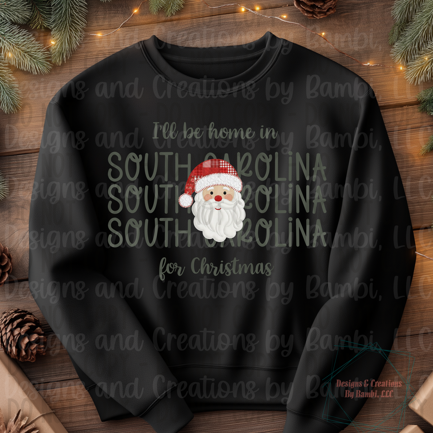 I'll Be Home in States Santa Face with Sage Green Font Digital Bundle