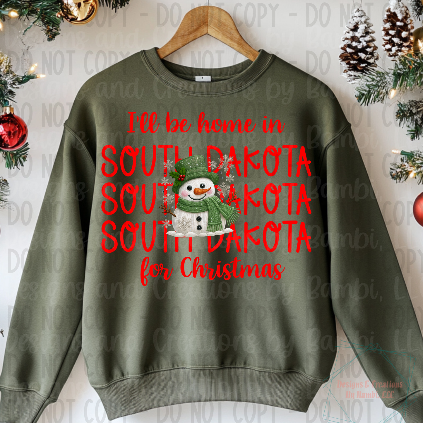 I'll Be Home In States Sage Snowman with Red Font Digital Bundle
