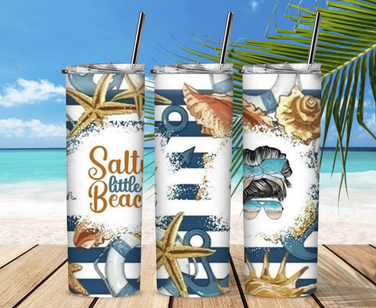 Salty Little Beach Blue 20 oz Skinny Sublimation Tumbler