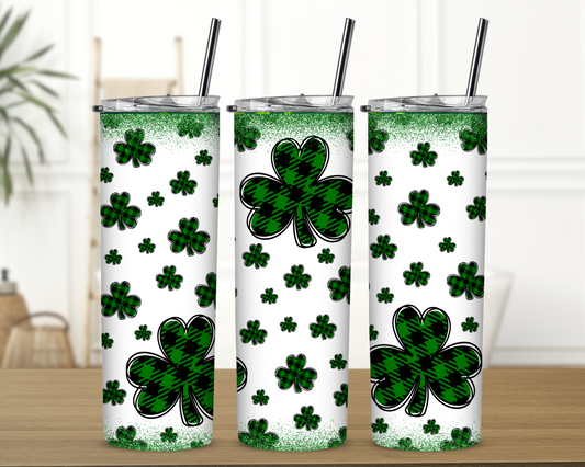 Scattered Plaid Clover 20 oz Skinny Sublimation Tumbler