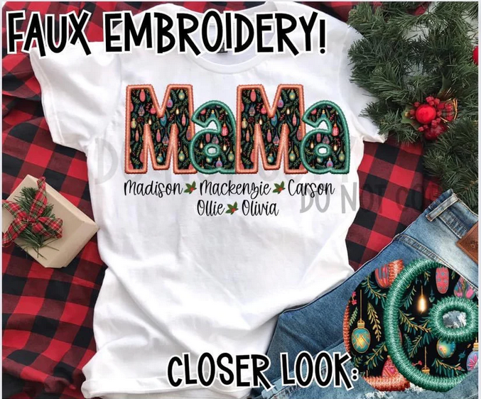 Faux Embroidery Christmas Personalization with Names