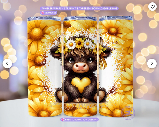 Daisy and Highland Cow 20 oz Skinny Sublimation Tumbler