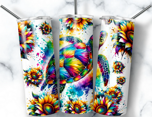 Neon Sea Turtle 20 oz Skinny Sublimation Tumbler