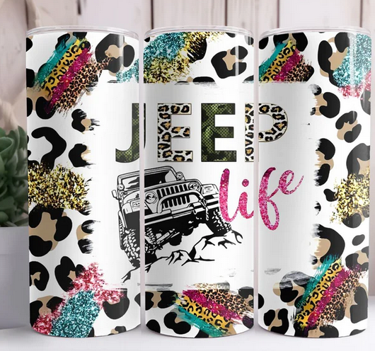 Animal Print Jeep Life 20 oz Skinny Sublimation Tumbler