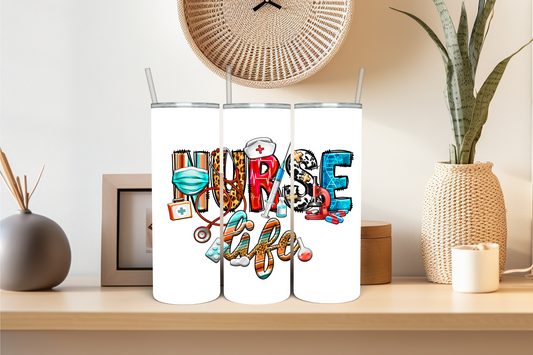 Nurse Life with Stethoscope Multi Patterns 20oz Sublimation Tumbler