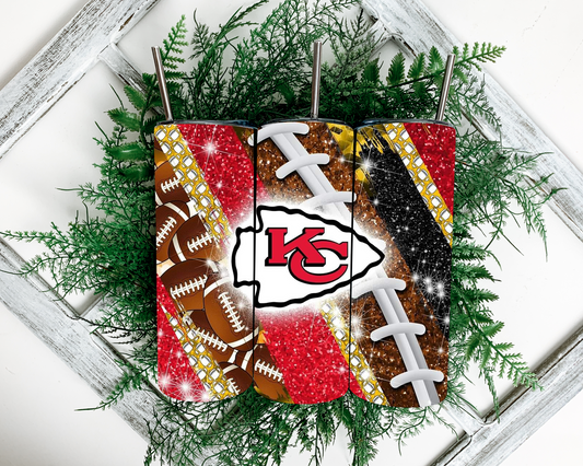 KC Chiefs and Football 20 oz Skinny Sublimation Tumbler
