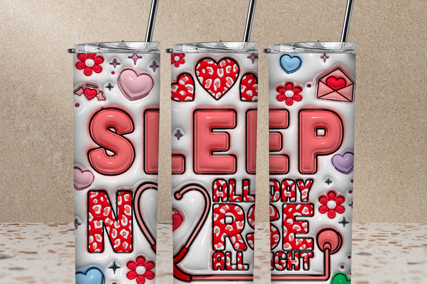 Sleep All Day 20 oz Skinny Sublimation Tumbler