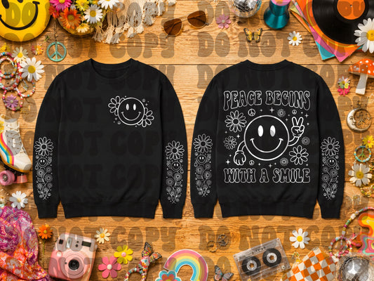Smile in White Font (Pocket/Back/Bilateral Sleeves)
