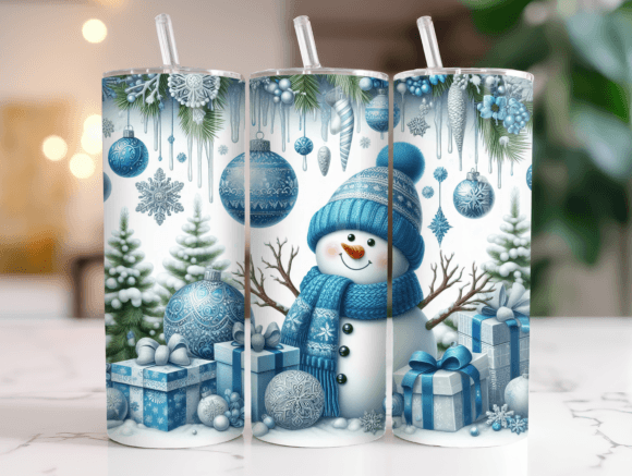 Snowman Blue Christmas 20 oz Skinny Sublimation Tumbler