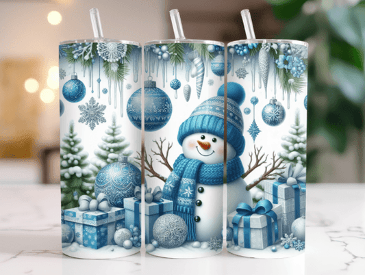 Snowman Blue Christmas 20 oz Skinny Sublimation Tumbler