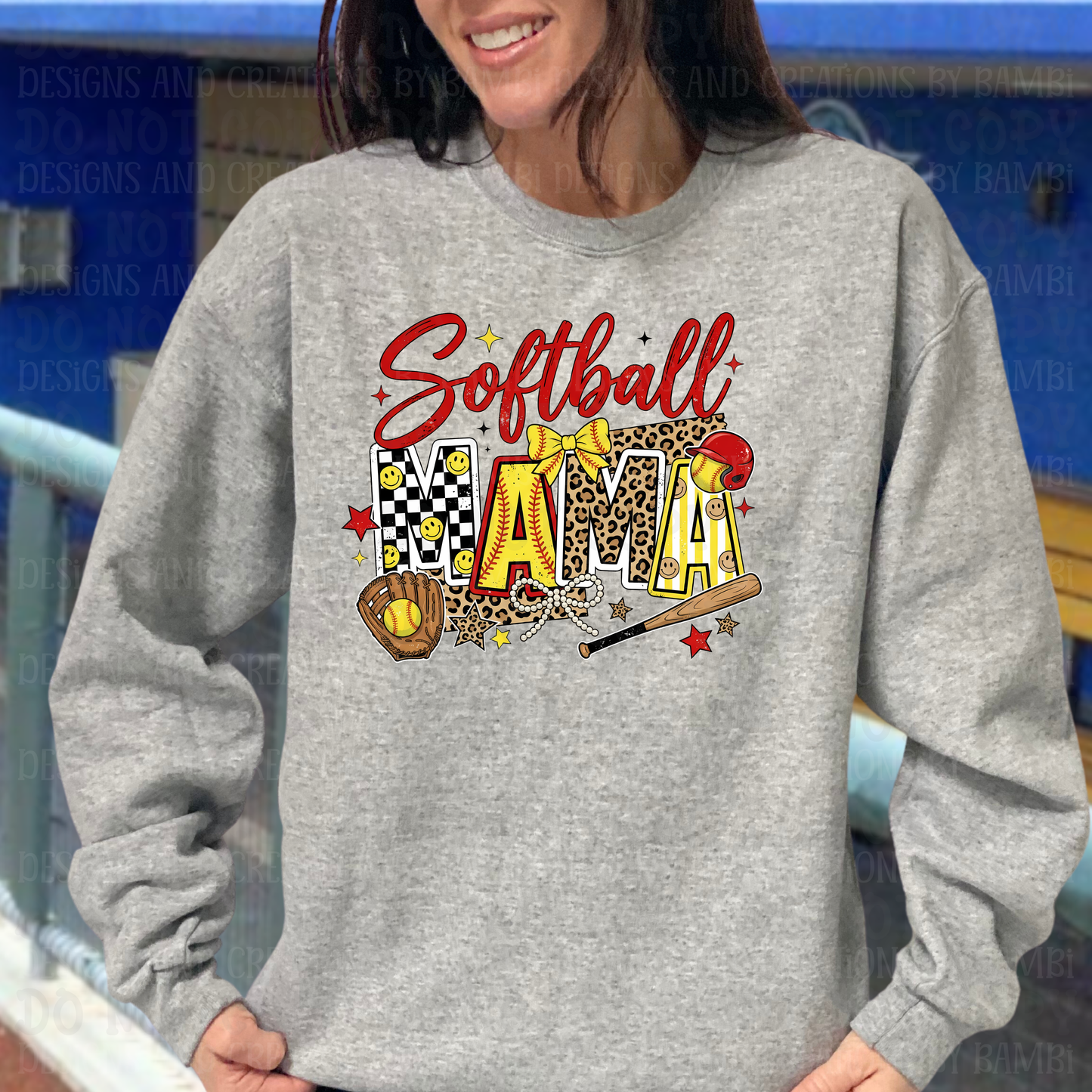 Softball Mama Red and Yellow with Leopard