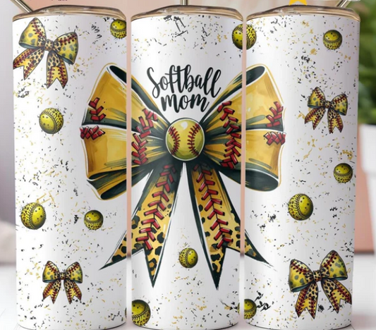 Softball Mom Bow 20 oz Skinny Sublimation Tumbler