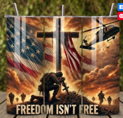 Soldier Silhouette Freedom Isn't Free 20 oz Skinny Sublimation Tumbler