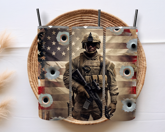 Soldier USA Flag 20 oz Skinny Sublimation Tumbler