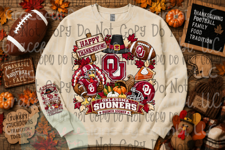 Faux Embroidery Thanksgiving Football Collection (Front/Sleeve)