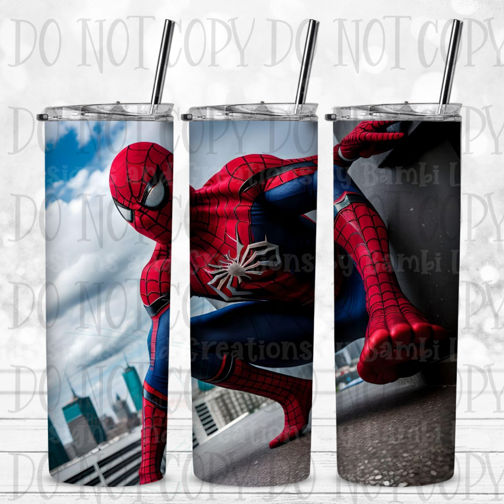 20 oz Sublimation Spidey on Roof 20 oz Skinny Sublimation Tumbler