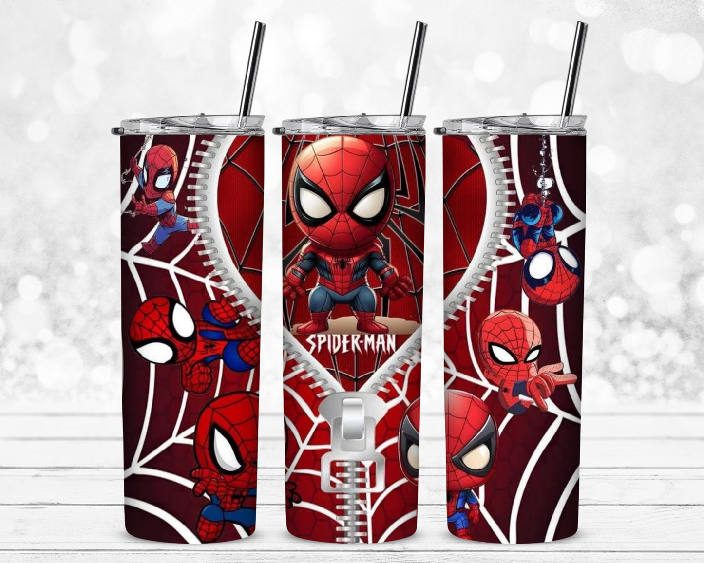 Spiderman Zipper 20 oz Skinny Sublimation Tumbler