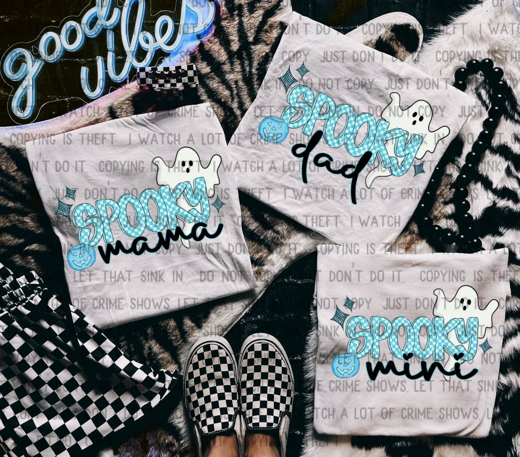Spooky Mama with Ghost in Blue-White-Black Font