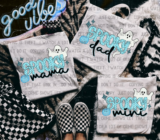 Spooky Mama with Ghost in Blue-White-Black Font