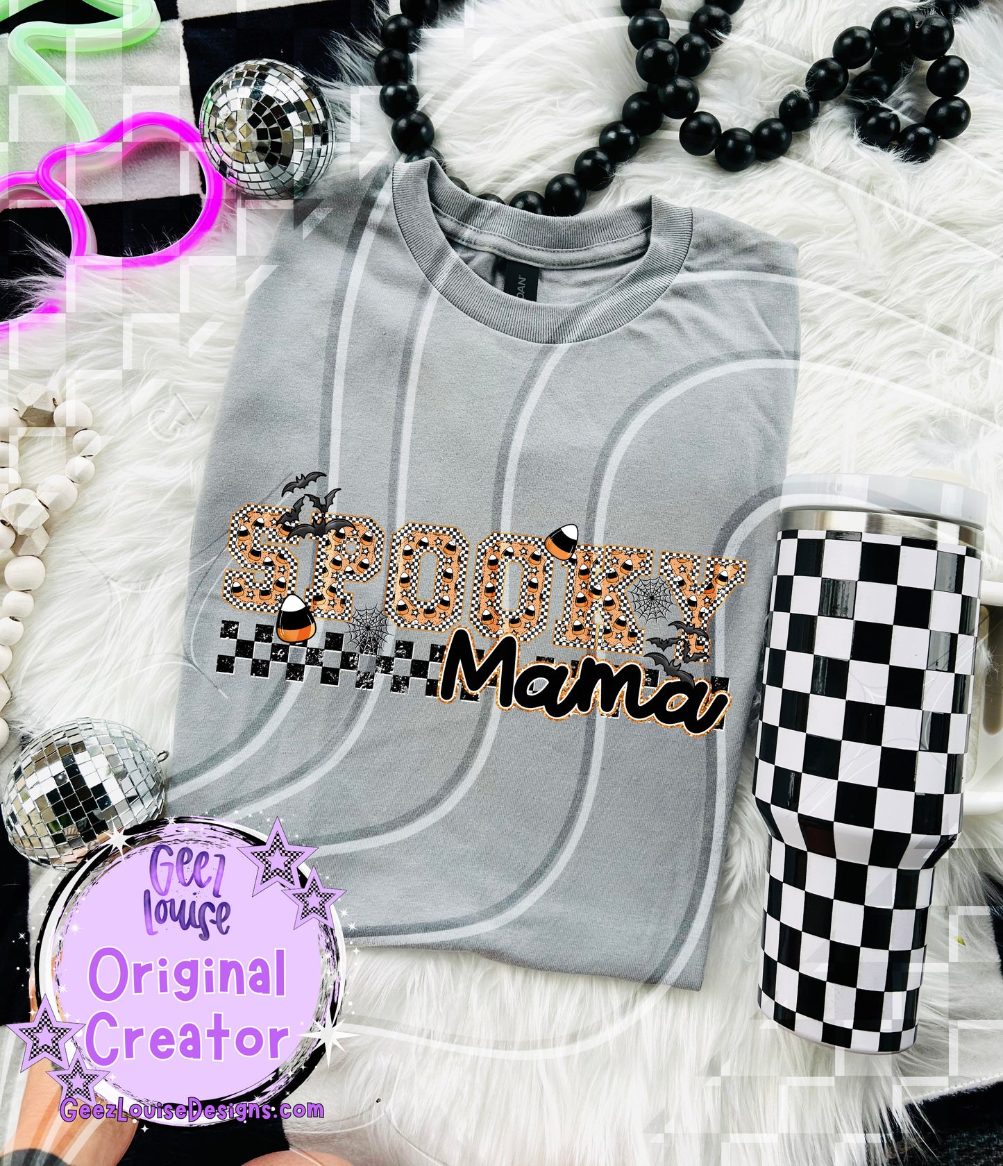 Spooky Mama in Orange with Checkered