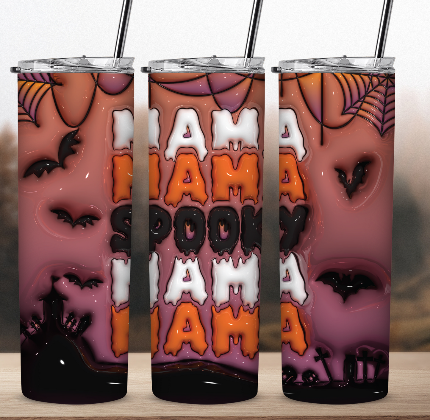 Spooky Mama 3D Puff 20 oz Skinny Sublimation Tumbler