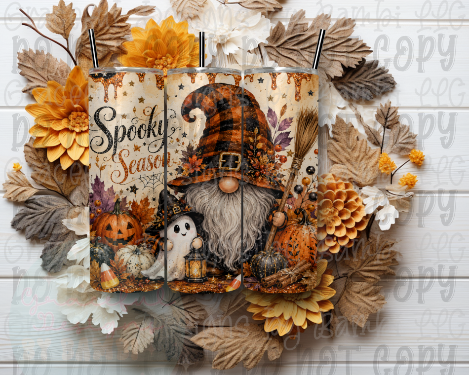 Spooky Season with Gnome 20oz Skinny Sublimation Tumbler