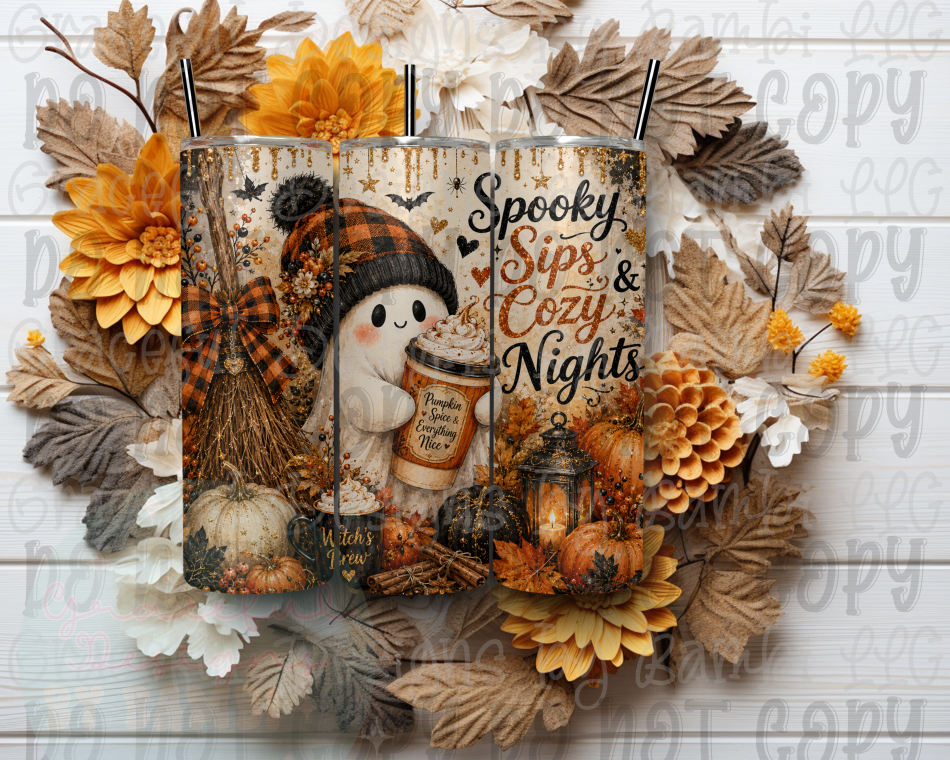 Spooky Sips and Cozy Nights 20oz Skinny Sublimation Tumbler