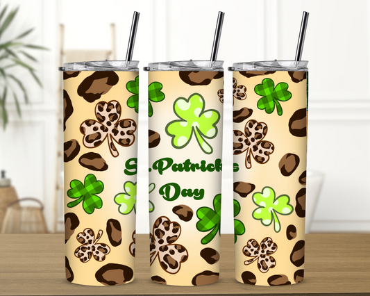 St Patrick's Day with Leopard 20 oz Skinny Sublimation Tumbler