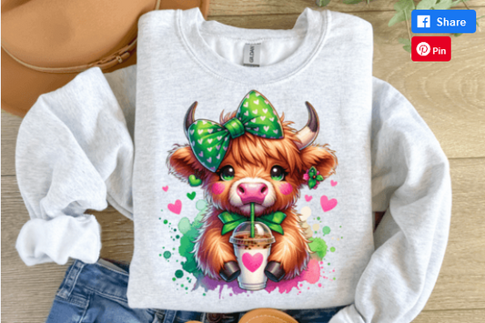 St. Patrick's Highland Cow with Pink