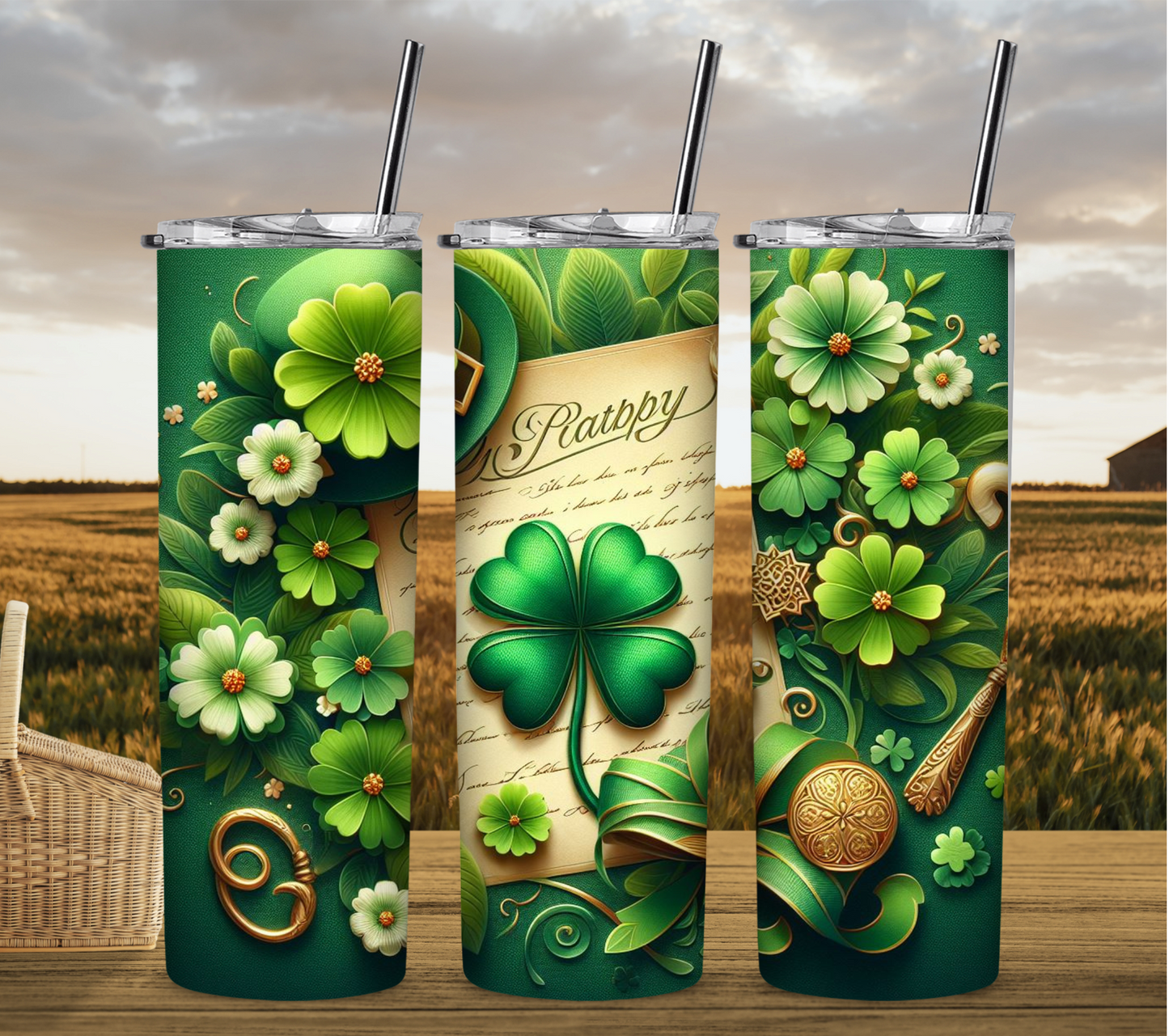 St. Patty's Day with Clover 20 oz Sublimation Tumbler