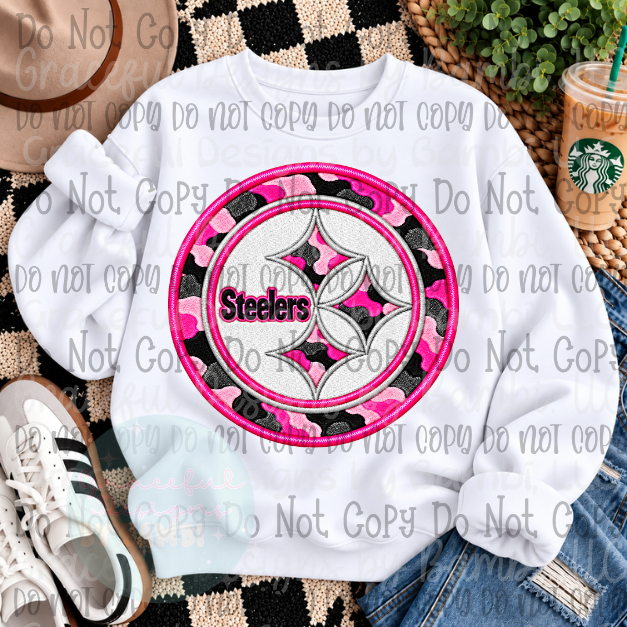 Faux Embroidered Pink Camo Mascot Football Collection Version 1