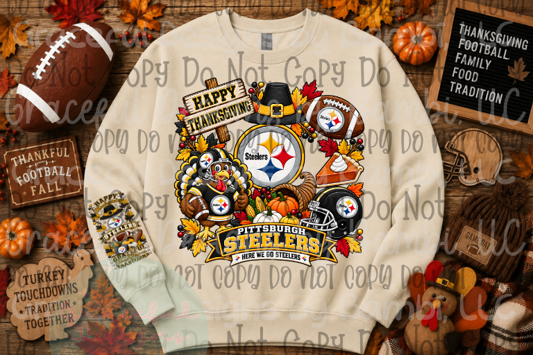 Faux Embroidery Thanksgiving Football Collection (Front/Sleeve)