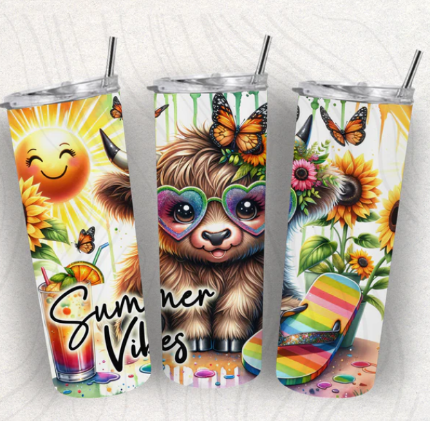 Summer Cow 20 oz Skinny Sublimation Tumbler