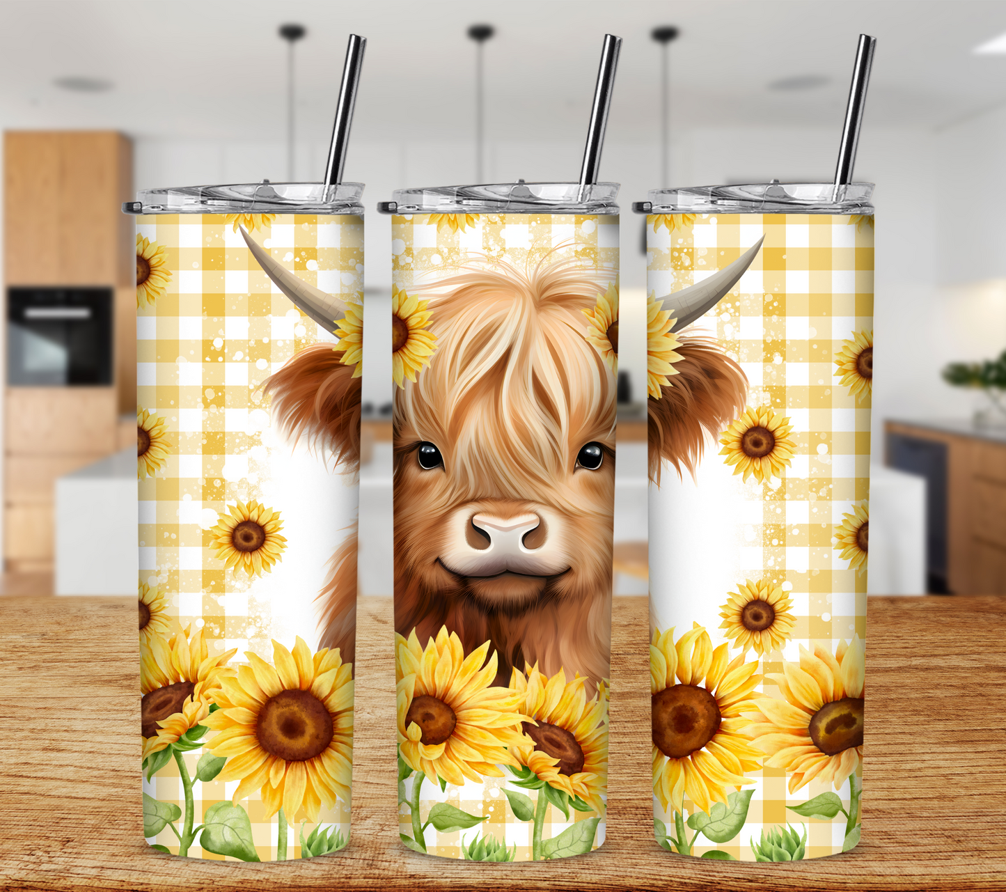 Sunflowers and Highland Cow 20 oz Sublimation Tumbler
