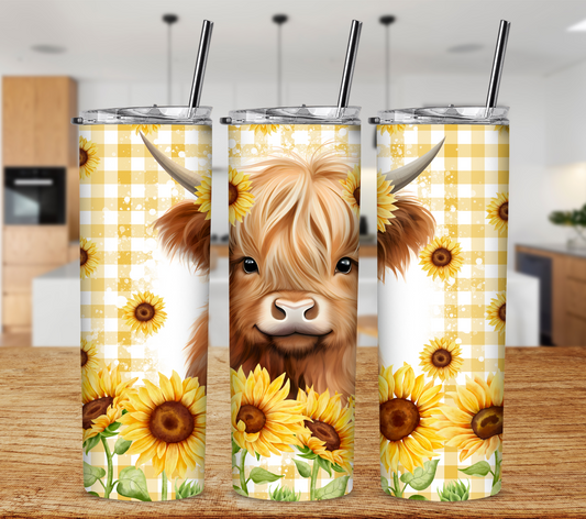 Sunflowers and Highland Cow 20 oz Sublimation Tumbler