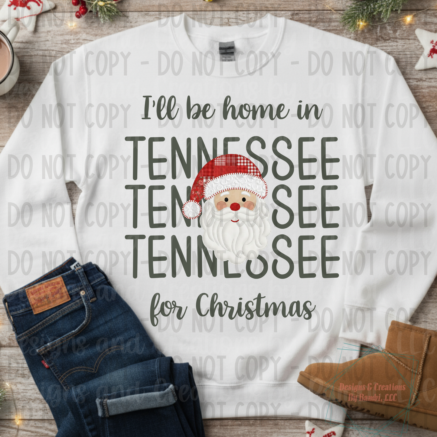 I'll Be Home in States Santa Face with Sage Green Font Digital Bundle