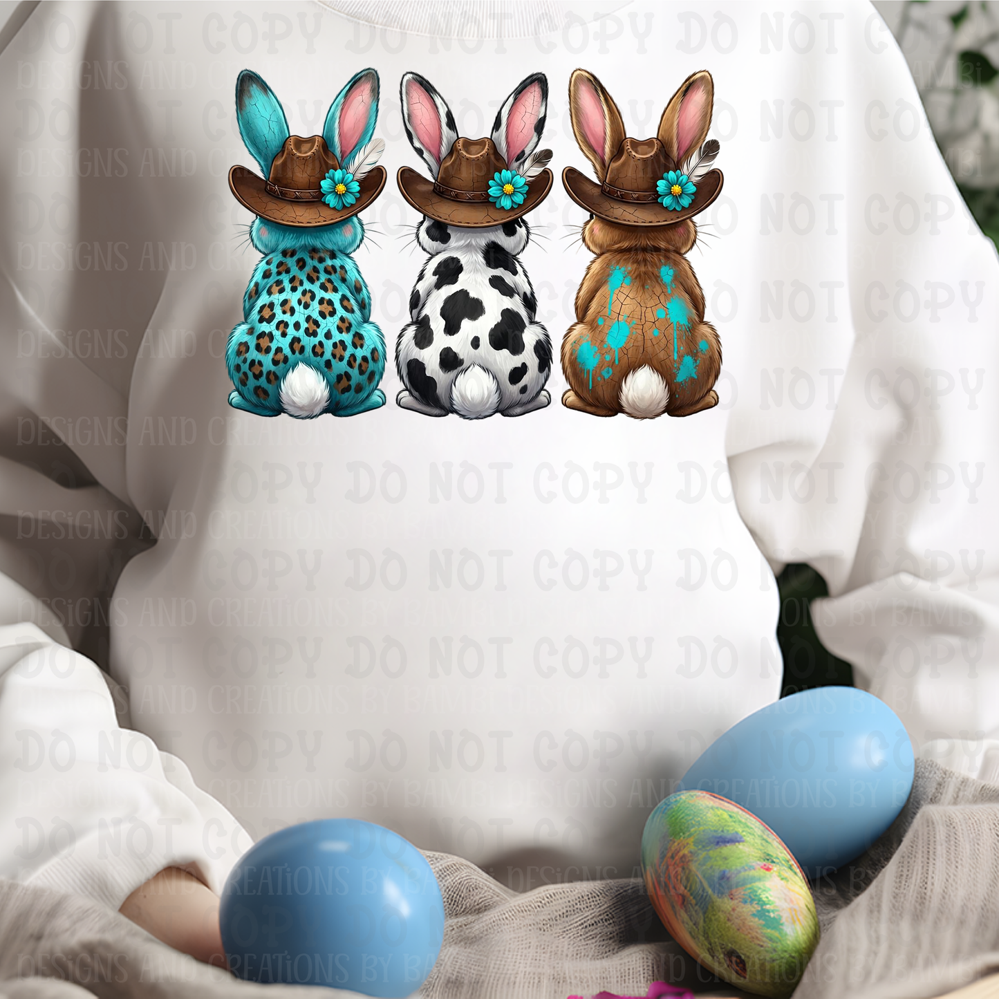 Trio of Western Style Easter Bunnies