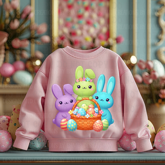 Trio of Peeps with Easter Basket Faux Puff