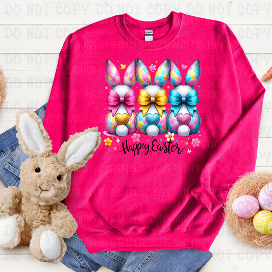 Trio of Bright Colored Rabbits Happy Easter