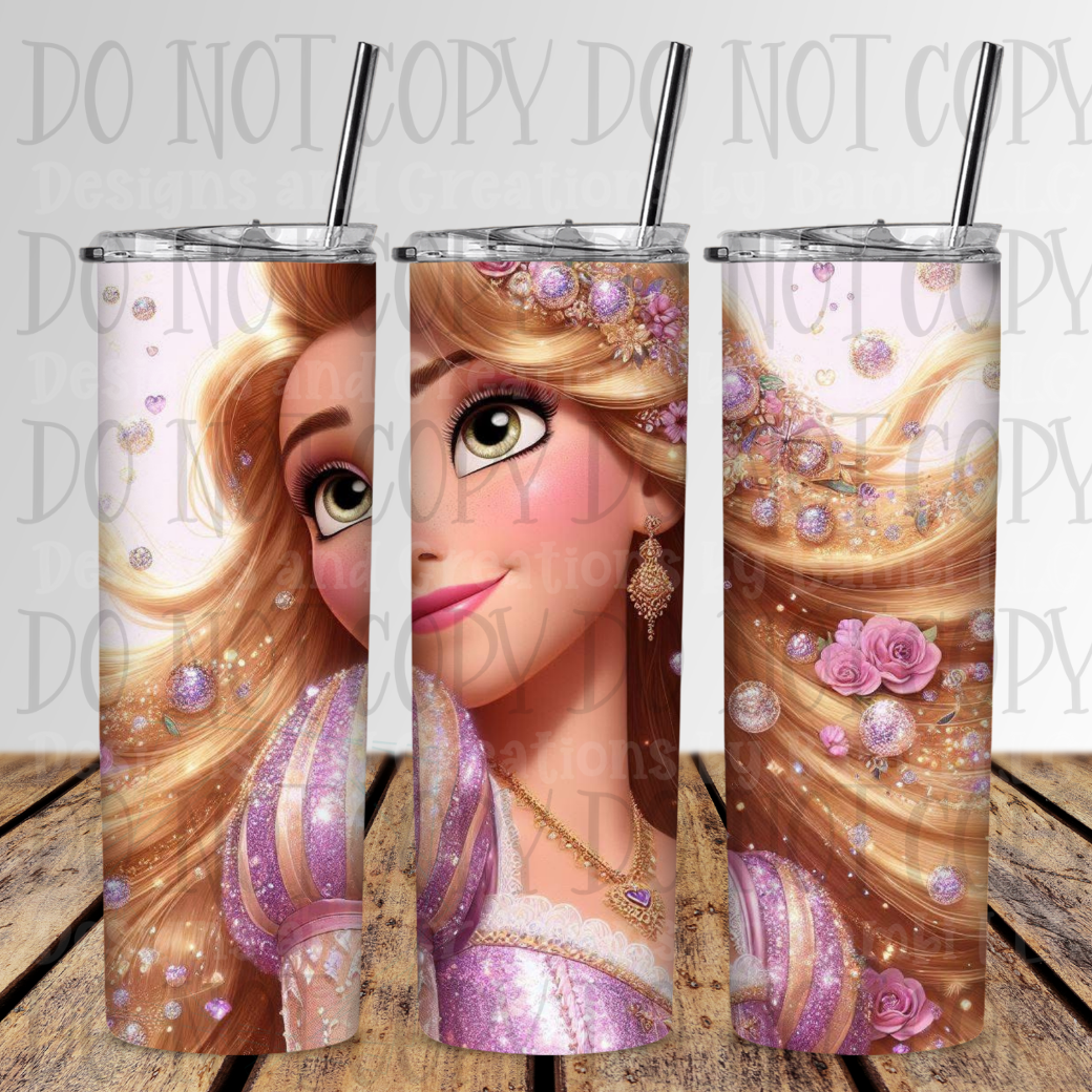 20 oz Sublimation Long Haired Princess 20 oz Skinny Sublimation Tumbler