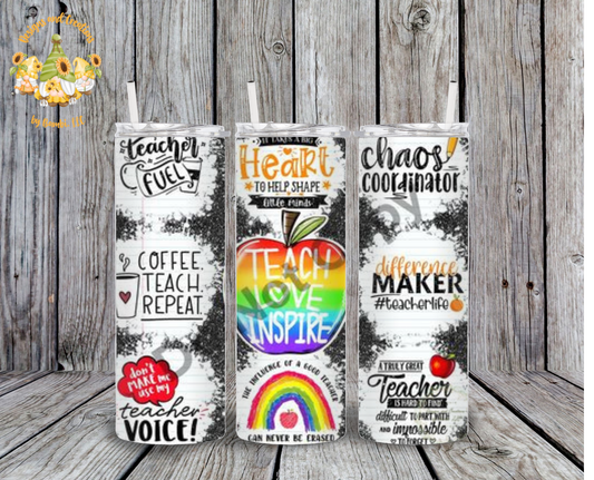 Teach Love Inspire 20 oz Skinny Sublimation Tumbler