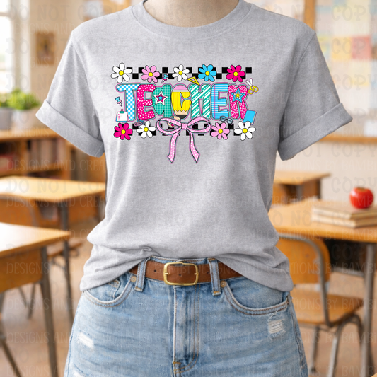 Teacher with Checkered and Floral