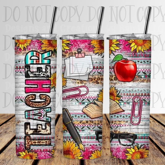 20oz Sublimation Teacher with Serape 20 oz Skinny Sublimation Tumbler