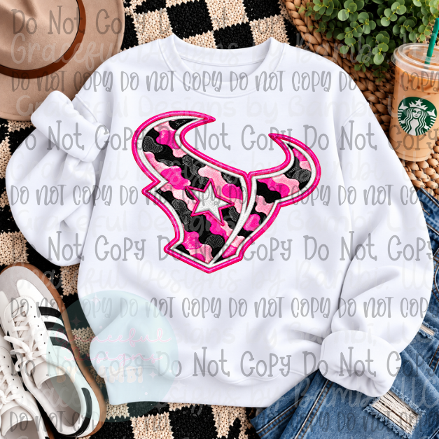 Faux Embroidered Pink Camo Mascot Football Collection Version 1