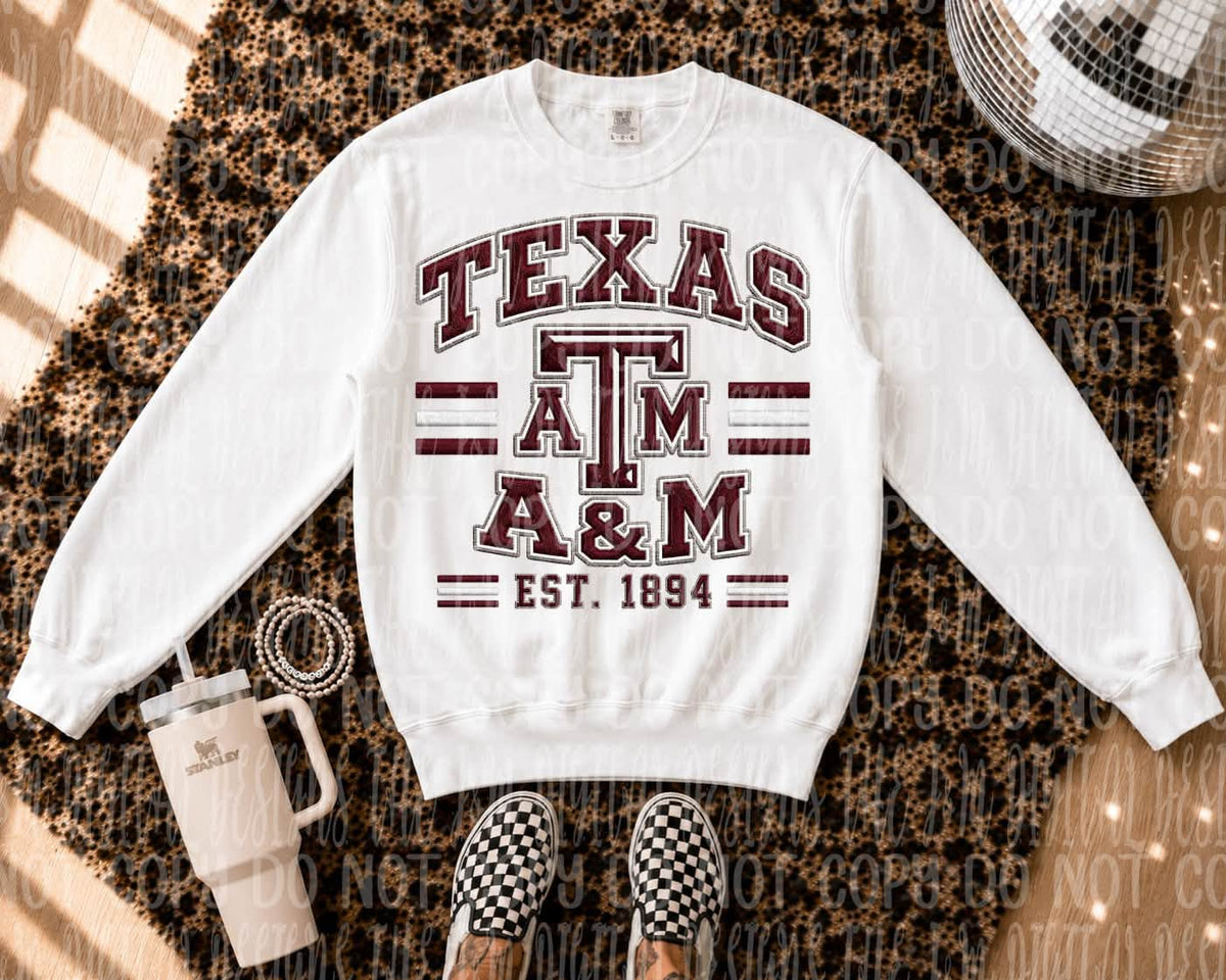 Faux Embroidery Texas A&M EST 1894