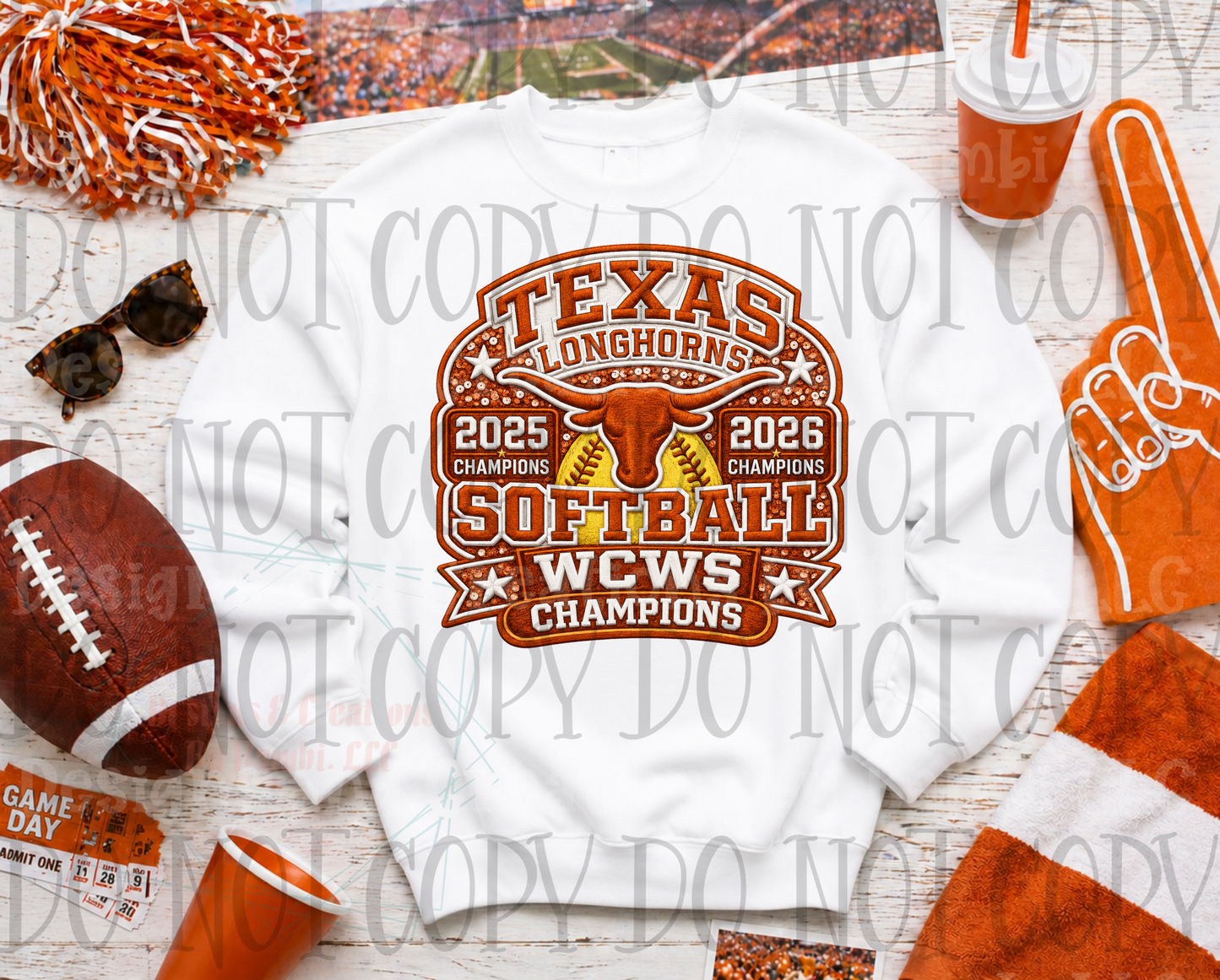 Faux Embroidery Texas Longhorns Softball WCWS Champs 2026