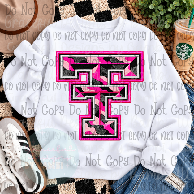 Faux Embroidered Pink Camo Mascot Football Collection Version 1